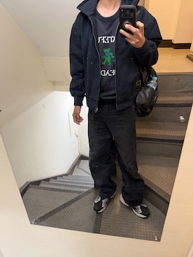 「GU（ジーユー）のアイテム（スウェット、ブラック系）」を使った、JUNさん（メンズ・167cm）の春コーディネート