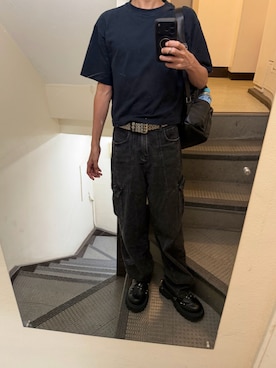 「UNIQLO（ユニクロ）のアイテム（Tシャツ/カットソー、ブラック系）」を使った、JUNさん（メンズ・167cm）の秋コーディネート
