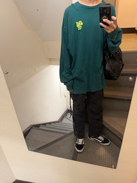 「VANS（バンズ）のアイテム（Tシャツ/カットソー、グリーン系）」を使った、JUNさん（メンズ・167cm）の夏コーディネート