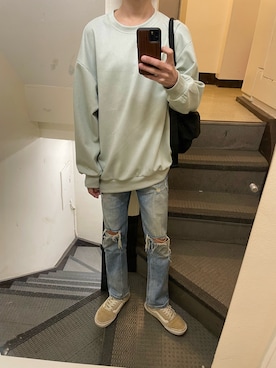 「アイテム（スウェット）」を使った、JUNさん（メンズ・167cm・30代）の春コーディネート