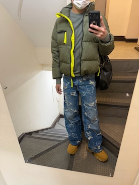 「H&M（エイチ・アンド・エム）のアイテム（スウェット、グリーン系）」を使った、JUNさん（メンズ・167cm）の春コーディネート