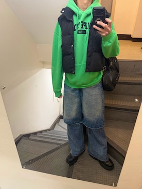 「アイテム（ダウンベスト）」を使った、JUNさん（メンズ・167cm）の春コーディネート