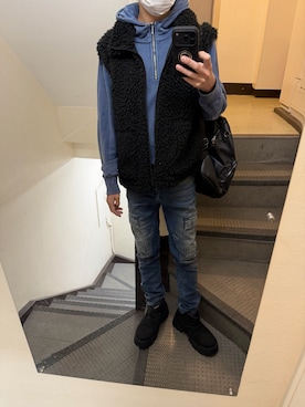 「アイテム（ダウンベスト）」を使った、JUNさん（メンズ・167cm）の秋コーディネート