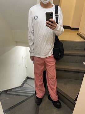 「H&M（エイチ・アンド・エム）のアイテム（Tシャツ/カットソー、ホワイト系）」を使った、JUNさん（メンズ・167cm）の夏コーディネート