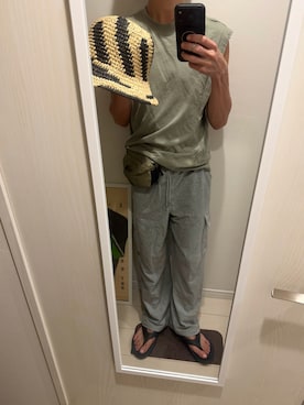 「H&M（エイチ・アンド・エム）のアイテム（帽子）」を使った、JUNさん（メンズ・167cm）の夏コーディネート