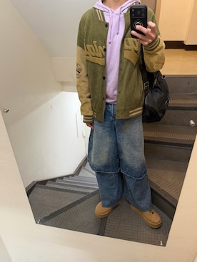 「Honeys（ハニーズ）のアイテム（パーカー、パープル系）」を使った、JUNさん（メンズ・167cm）の春コーディネート
