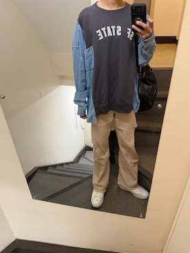 「SHEEN（シーン）のアイテム（その他パンツ、ベージュ系）」を使った、JUNさん（メンズ・167cm）の春コーディネート
