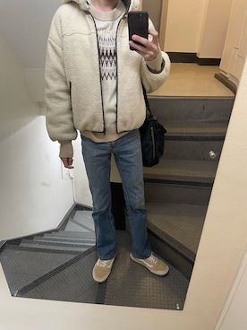 「しまむら（シマムラ）のアイテム（ニット/セーター）」を使った、JUNさん（メンズ・167cm）の冬コーディネート