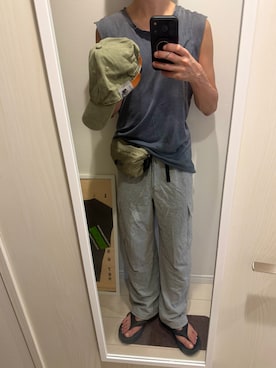 「SHEEN（シーン）のアイテム（キャップ、グリーン系）」を使った、JUNさん（メンズ・167cm）の夏コーディネート