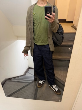 「UNIQLO（ユニクロ）のアイテム（Tシャツ/カットソー、グリーン系）」を使った、JUNさん（メンズ・167cm）の夏コーディネート