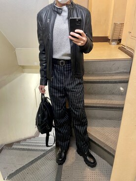 「H&M（エイチ・アンド・エム）のアイテム（ライダースジャケット）」を使った、JUNさん（メンズ・167cm）の秋コーディネート