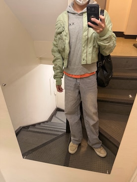 「アイテム（パーカー）」を使った、JUNさん（メンズ・167cm・30代）の冬コーディネート