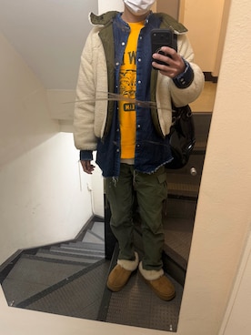 「H&M（エイチ・アンド・エム）のアイテム（トップス）」を使った、JUNさん（メンズ・167cm）の冬コーディネート