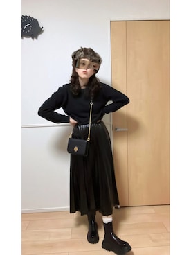「レザースカート」｜「アイテム（ノーカラージャケット）」を使った、ﾕｰｴﾇﾕｰさん（レディース・168cm）の冬コーディネート