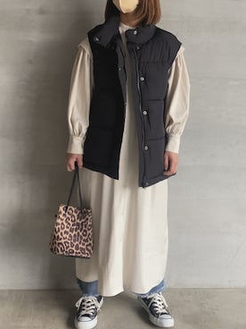 「アイテム（シャツワンピース、ホワイト系）」を使った、⁑⁑ぁぃ⁑⁑さん（レディース・157cm）の秋コーディネート