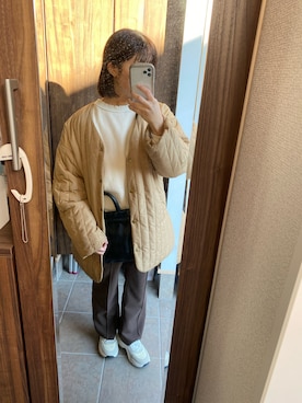 「センタープレスパンツ」｜「アイテム（ノーカラージャケット）」を使った、ｗａｋａ＊さん（レディース・153cm）の秋コーディネート