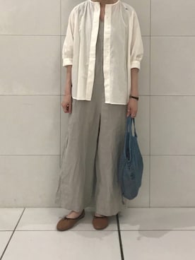 「白ブラウス」｜「アイテム（オールインワン・サロペット）」を使った、mdt7さん（レディース・164cm）の夏コーディネート