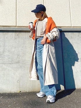 「ストレートデニム」｜「アイテム（トレンチコート）」を使った、chikaさん（レディース・158cm）の冬コーディネート