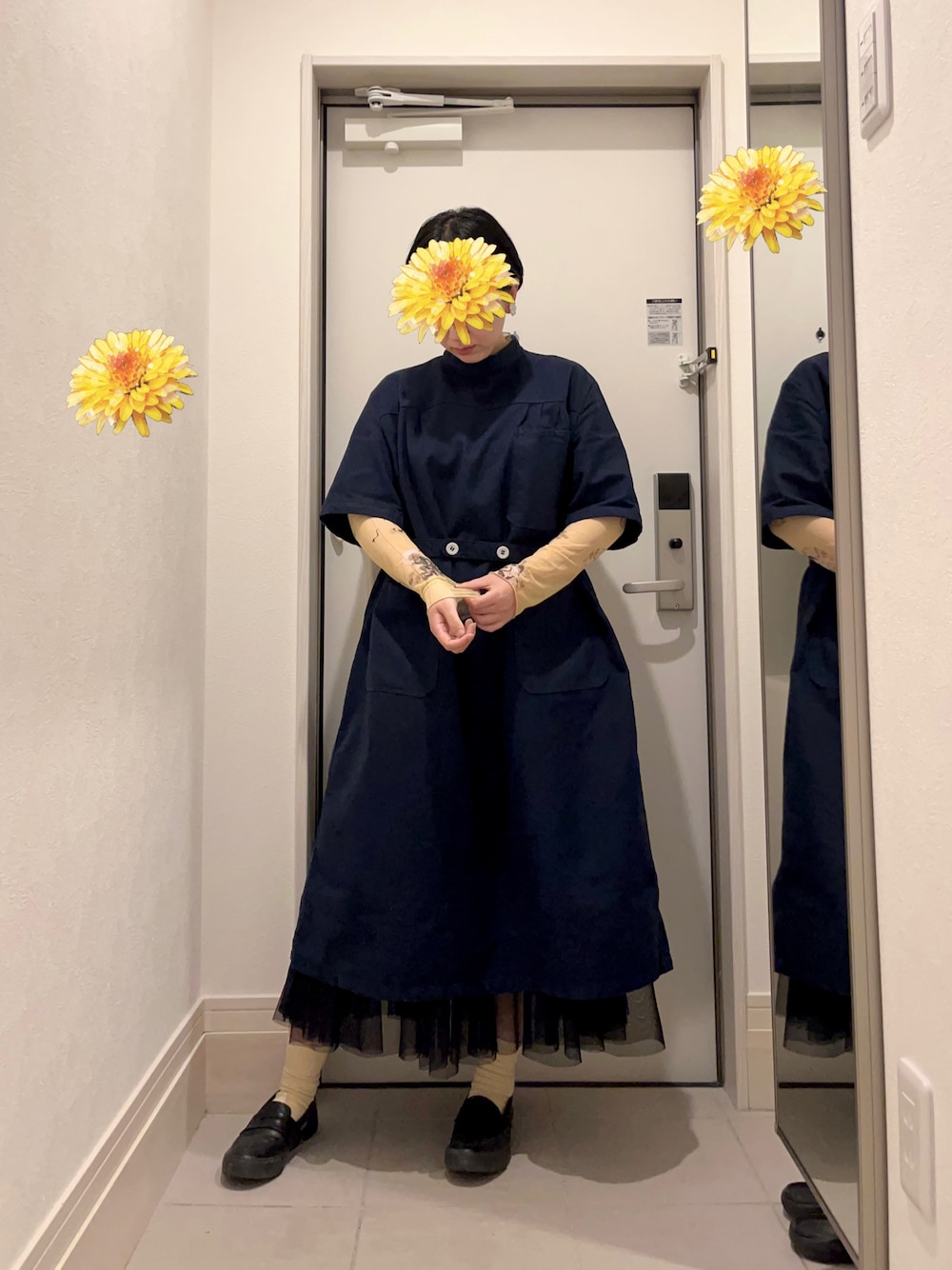 「美術館コーデ、ピーチジョン、巨匠、風神雷神、シアートップス、ワンピース」｜「PEACH JOHNのアイテム（その他トップス、その他）」を使った、にむさん（レディース・158cm）の春コーディネートの1枚目の写真