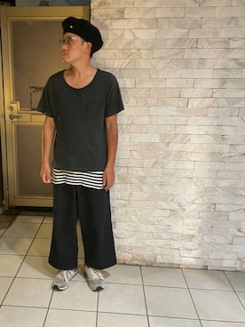 「ポケットＴシャツ」｜「アイテム（ハンチング/ベレー帽）」を使った、Mdskさん（メンズ・173cm）の秋コーディネート