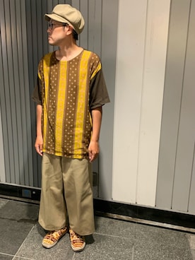 「柄×柄」｜「アイテム（キャスケット）」を使った、Mdskさん（メンズ・173cm）の夏コーディネート