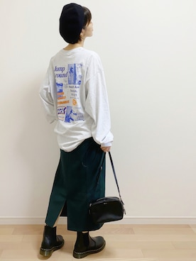 「バックプリント」｜「アイテム（ハンチング/ベレー帽）」を使った、mAy☆uMeさん（レディース・158cm）の秋コーディネート