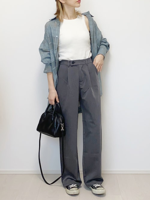 セール】ロングなシルエットのピンタックスラックス（スラックス