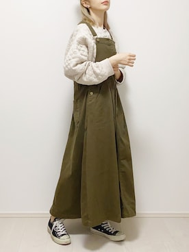 「ショート丈トップス」｜「アイテム（ジャンパースカート）」を使った、mAy☆uMeさん（レディース・158cm）の秋コーディネート