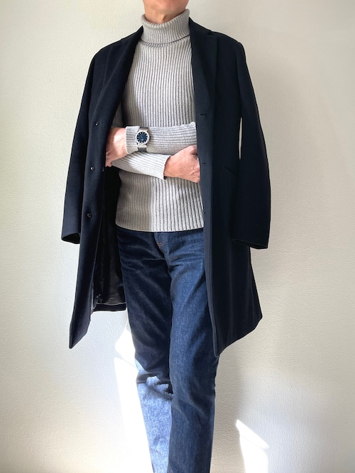 DENHAM ネイビー チェスターコート デニム 有名ブランド ラム革 チェスターコート メンズ ブラック