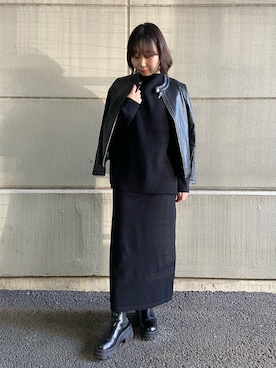 「ベスト×ワンピース」｜「アイテム（ライダースジャケット）」を使った、hiraさん（レディース・157cm）の冬コーディネート