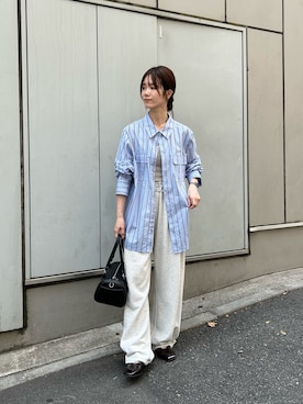 「アイテム（スウェットパンツ）」を使った、okazaki risaさん（レディース・157cm）の夏コーディネート