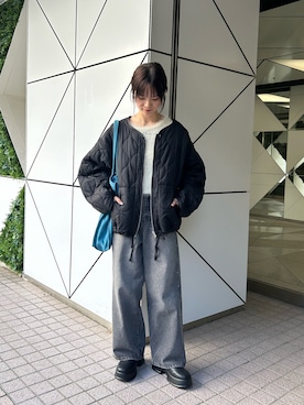 「アイテム（ブルゾン、ブラック系）」を使った、okazaki risaさん（レディース・157cm）の夏コーディネート