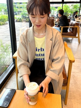 「Kastane（カスタネ）のアイテム（Tシャツ/カットソー）」を使った、okazaki risaさん（レディース・157cm）の夏コーディネート