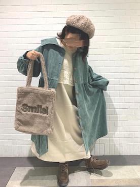 「アウターコーデ」｜「アイテム（ハンチング/ベレー帽）」を使った、だんさん（レディース・154cm）の秋コーディネート