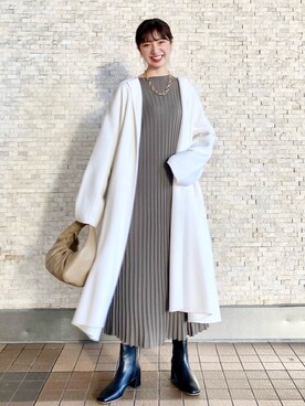 「Rouge vif（ルージュヴィフ）のアイテム（ノーカラーコート）」を使った、abeさん（レディース・159cm）の冬コーディネート