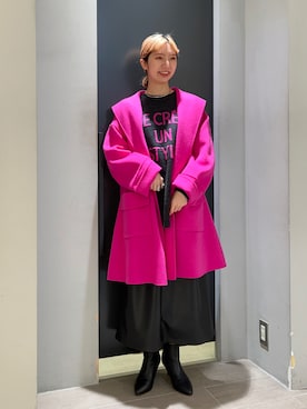「レザースカート」｜「アイテム（チェスターコート）」を使った、abeさん（レディース・159cm）の冬コーディネート