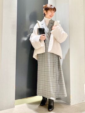 「Rougevif」｜「アイテム（ダウンジャケット/コート）」を使った、abeさん（レディース・159cm）の秋コーディネート