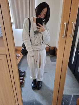 「UNIQLO（ユニクロ）のアイテム（T Shirts、ホワイト系）」を使った、目さん（レディース・149cm）の春コーディネート