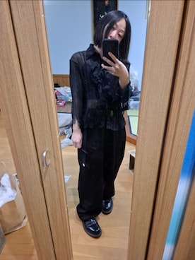 「Yohji Yamamoto（ヨウジヤマモト）のアイテム（Pants、ブラック系）」を使った、目さん（レディース・149cm）の春コーディネート