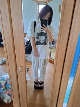 「WEGO（ウィゴー）のアイテム（Pants、ホワイト系）」を使った、目さん（レディース・149cm）の春コーディネート
