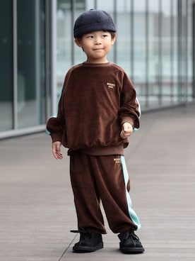 「BEAMS mini（ビームスミニ）のコーデュロイ ロール キャップ 2026FW（ハット、ブルー系）」を使った、BEAMS miniさん（キッズ・120cm）の秋コーディネート