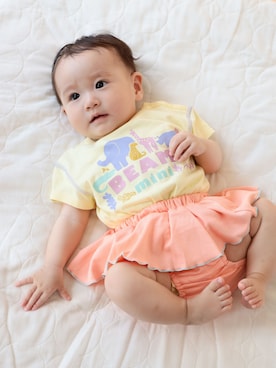 「BEAMS mini（ビームスミニ）のベビー アニマル ロンパース 2026SS (70～80cm)（ロンパース、イエロー系）」を使った、BEAMS miniさん（キッズ・70cm）の夏コーディネート