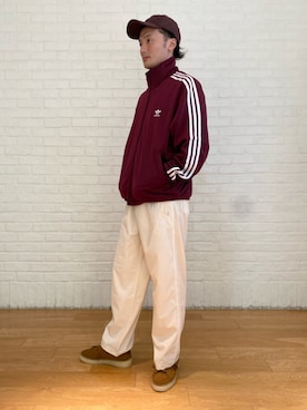 「アイテム（ジャージ、レッド系）」を使った、INさん（メンズ・174cm）の秋コーディネート