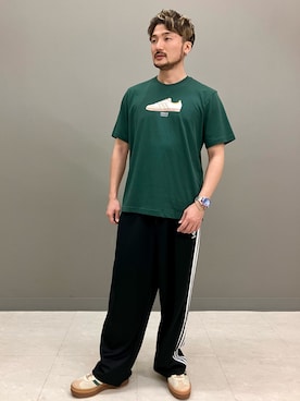 「adidas（アディダス）のトレーニング サプライ スポーツ 半袖Tシャツ 3 / アディダスオリジナルス adidas Originals（Tシャツ/カットソー、グリーン系）」を使った、INさん（メンズ・174cm）の夏コーディネート