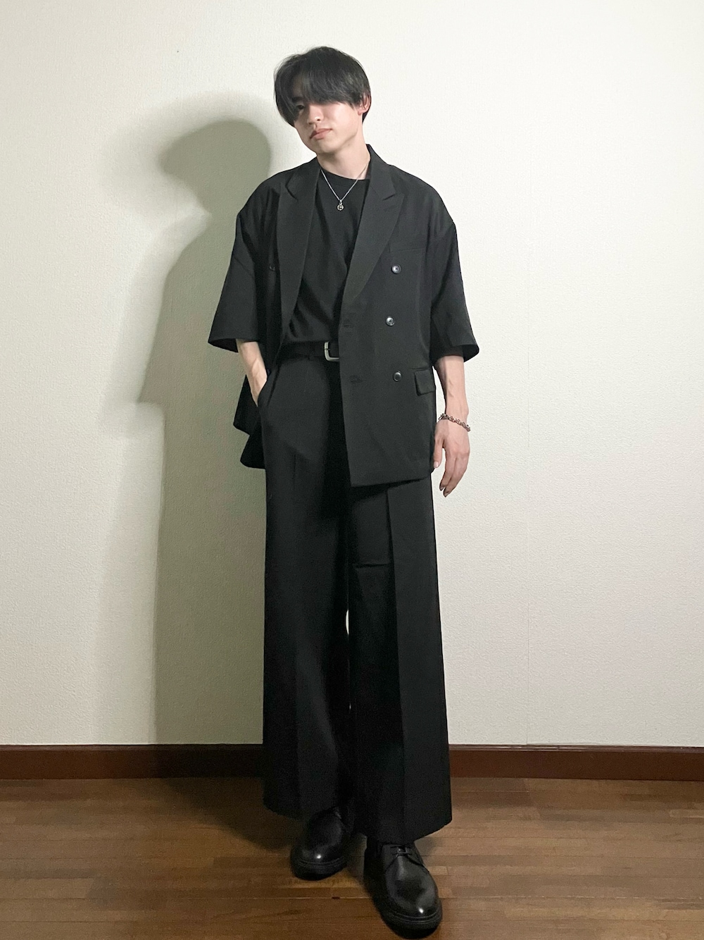 CLEL バックブラッシュドTR ダブルブレスト半袖テーラードジャケット