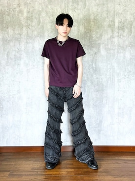 「CLEL（クレイル）の【CLEL】Hard Fringe Denim Pants/ハードフリンジデニムパンツ（デニムパンツ）」を使った、SOUTAさん（メンズ・170cm）の夏コーディネート