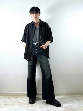「CLEL（クレイル）の【CLEL】TR Loose Half Sleeve Regular Collor Shirt / TR ルーズ半袖レギュラーカラーシャツ【セットアップ対応】（シャツ/ブラウス）」を使った、SOUTAさん（メンズ・170cm）の夏コーディネート