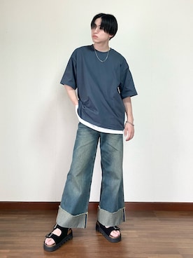 「WYM LIDNM（ウィム バイ リドム）のCOMBINATION CHAIN NECKLACE / SNAKE CHAIN NECKLACE（ネックレス）」を使った、SOUTAさん（メンズ・169cm）の夏コーディネート