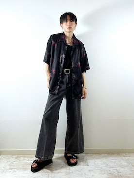 「CLEL（クレイル）の【CLEL】2Way Multi Pattern Drape Short Sleeve Shirt/2way 花柄 アブストラクト柄ドレープ半袖シャツ（シャツ/ブラウス）」を使った、SOUTAさん（メンズ・170cm）の夏コーディネート
