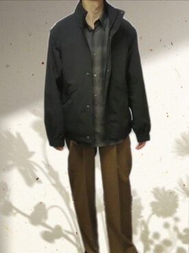 「WYM LIDNM（ウィム バイ リドム）のMINIMAL 2WAY TRACK ZIP BLOUSON（ブルゾン、ブラック系）」を使った、icedcoffeeさん（メンズ・166cm）の冬コーディネート